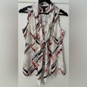 White House Black Market Sleeveless Multicolor Blouse, with Scarf